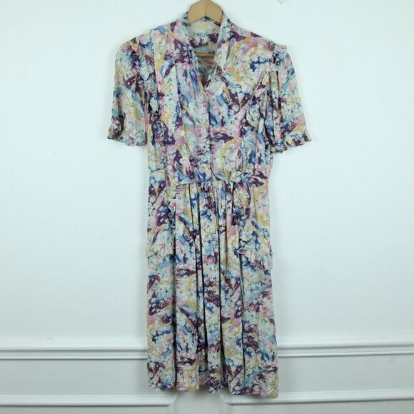 Vintage Small Dress Floral Ruffle Coquette Handmade 30s Cottagecore Dainty - Picture 1 of 12